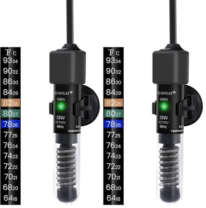 AQUANEAT Aquarium Heater, 25W Small Betta Fish Tank Heater, Mini Preset Water Thermostat with a Thermometer (Pack of 2) - size: 25W (Pack of 2)