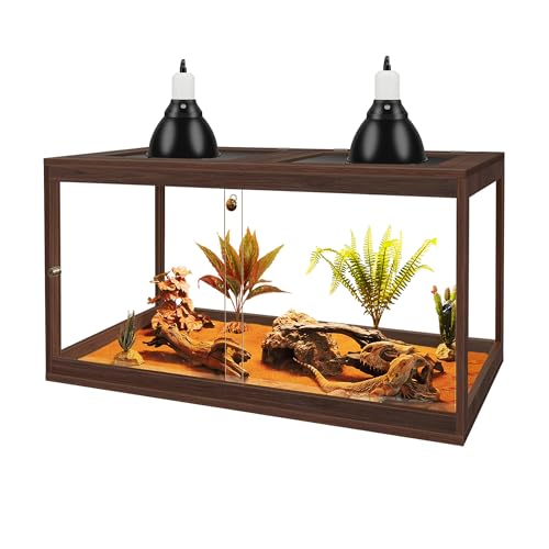 PROLEE Bearded Dragon Tank, Reptile Tank with Meatl Mesh Roof and Front Sliding Door, Lizard Tank,Spacious Reptile Enclosure for Snakes,Lguanas, Chameleons (Walnut, 30 Gallons) - color: Walnut, size: 27 Gallons