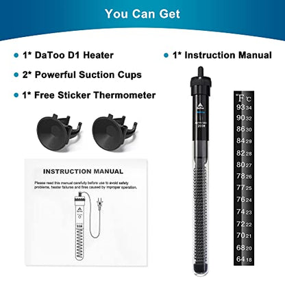 DaToo Aquarium Heater Adjustable 200W Submersible Fish Tank Heater with Electronic Chip Thermostat Suitable for Marine Saltwater and Freshwater - size: 200Watt