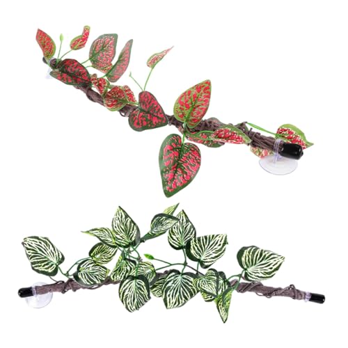 Luxshiny Reptile Corner Branch Climbing Vines with Suction Cups, Artificial Flexible Jungle Plant Decor for Terrarium Habitat, Snake and Lizard Enclosure Accessories, 2pcs Set