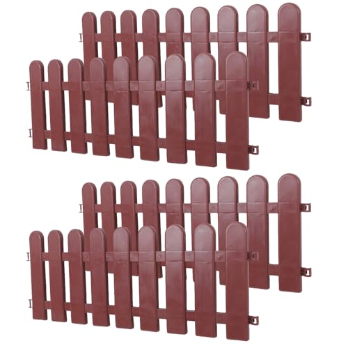 PRETYZOOM 4pcs Pet Tortoise Enclosure Fence, Outdoor Turtle Playpen with 50x20cm Coffee Color Panels, Miniature Garden Picket Fence for Lawn Yard and Reptile Habitat