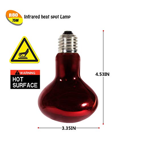 Infrared Heat Lamp Bulbs 75W 2 Pack,Red Basking Spot Light Bulb Reptile Heating lamp for Bearded Dragon,Turtle,Snake,Leopard Gecko,Chicked with Digital Temperature Thermometer - style: 75W(2 Pack)