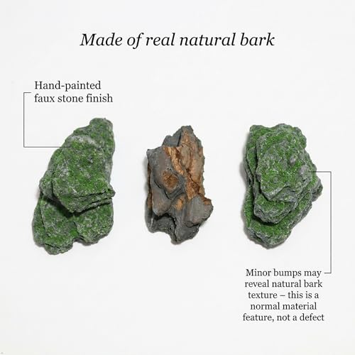 Miniature Moss Stones for Terrarium - Tree Bark Diorama Rocks for Miniature Terrain Display - Lightweight Reptile Habitat Decor - NOT for Aquarium Underwater Use - 12 Pcs Moss-Covered (1-2 inch) - style: 12P Moss Slate Rocks (Wooden)