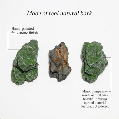 Miniature Moss Stones for Terrarium - Tree Bark Diorama Rocks for Miniature Terrain Display - Lightweight Reptile Habitat Decor - NOT for Aquarium Underwater Use - 12 Pcs Moss-Covered (1-2 inch) - style: 12P Moss Slate Rocks (Wooden)
