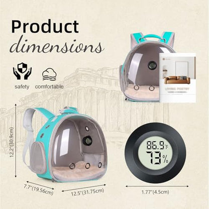 Bearded Dragon Travel Backpack Carrier with Reptile Thermometer and Humidity Gauge Lizard Travel Cage Space Capsule Clear Bubble Window Astronaut Reptile Bag for Ball Python (Green, Backpack+PG LSH) - color: Green, size: Backpack+PG LSH