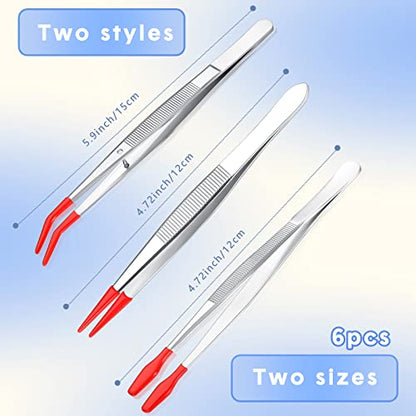 Mixweer 6 Pcs Rubber Long Tipped Tweezer Set for Jewelry Making Soft PVC Rubber Coated Tip Bent and Straight Flat Tip Precision Tweezer for Craft Bead Jewelry Stamps Industrial