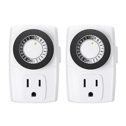 BN-LINK BND-60/U47 Indoor Mini 24-Hour Mechanical Outlet Timer, 3-Prong, 2-Pack - size: 3-Prong, 2-Pack, 1 Outlet, Mini