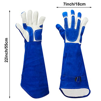 Animal Handling Gloves Bite Proof Reinforced Leather for Dog Training Cat Scratch Falcon Reptile Grabbing Snake - color: Blue-2