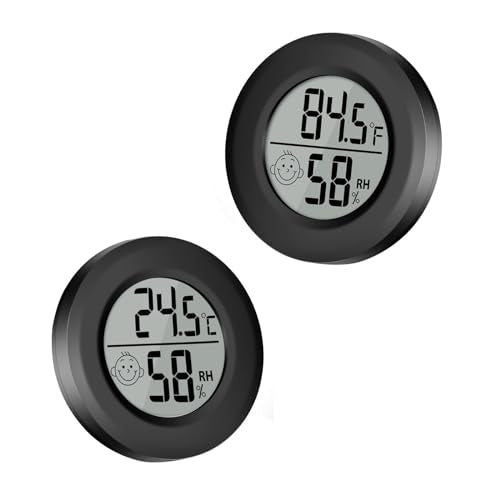 2Pcs Mini Digital Indoor Thermometer Hygrometer Meters Gauge Accuracy Room Temperature and Humidity Monitor for Reptile Humidors Jars Incubators Guitar Case Green House Fahrenheit (℉)