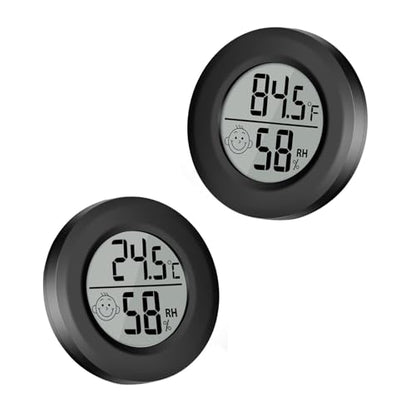 2Pcs Mini Digital Indoor Thermometer Hygrometer Meters Gauge Accuracy Room Temperature and Humidity Monitor for Reptile Humidors Jars Incubators Guitar Case Green House Fahrenheit (℉)