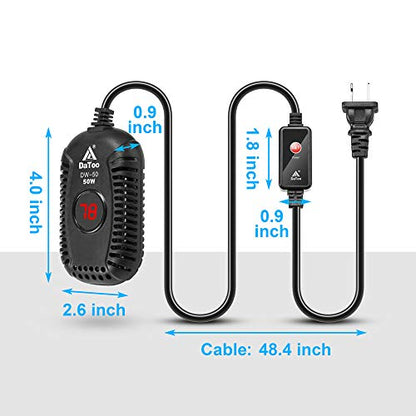 DaToo Small Aquarium Heater 50W Mini Fish Tank Heater 50 Watt Submersible with LED Temperature Display - size: 50W
