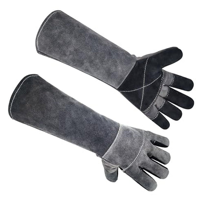 Long Welding Gloves 23.6 Inches 932℉,Heat/Fire Resistant Leather For Mig, Tig, Stick, Forge, BBQ, Grill, Fireplace - color: 17.7in Grey