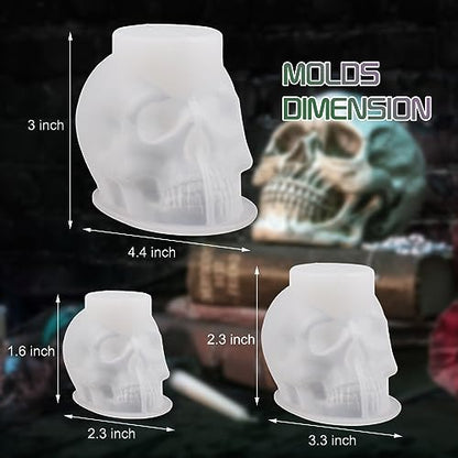 3D Skull Resin Molds, 3 Sizes Silicone Skeleton Epoxy Moulds, Skull Head Silicone Mold for Resin Casting,DIY Craft, Clay, Candle Wax Making, Halloween Home Decor