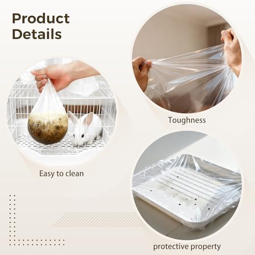 100 Pcs Rabbit Cage Liners, 37.5 x 27.5 in / 95 x 70 cm Disposable Plastic Films, Leak-Proof Cage Liners for Guinea Pig, Hamster, and Small Animals, Transparent