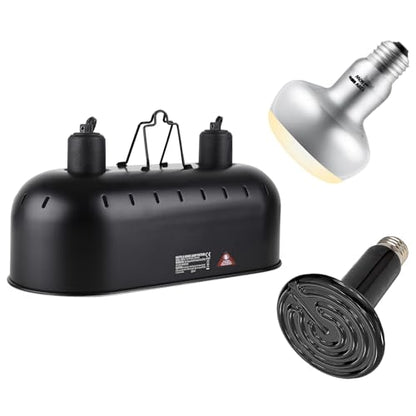 DXOPHIEX Dual Reptile Light Fixture,Reptile Heat Lamp Fixture with 150W Intense Basking Bulb&Ceramic Heat Emitter,Double Dome Heat Lamp for Lizard,Gecko,Bearded Dragon,Tortoise,Snake,Chameleon - style: 15inch with 150W Intense Basking Bulb&Ceramic Heat Em
