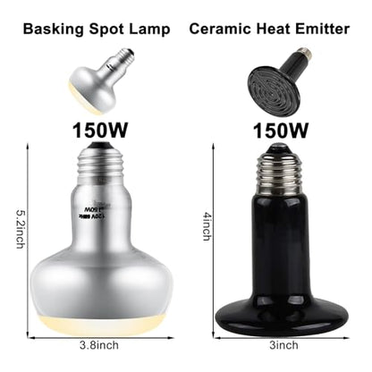 DXOPHIEX Dual Reptile Light Fixture,Reptile Heat Lamp Fixture with 150W Intense Basking Bulb&Ceramic Heat Emitter,Double Dome Heat Lamp for Lizard,Gecko,Bearded Dragon,Tortoise,Snake,Chameleon - style: 15inch with 150W Intense Basking Bulb&Ceramic Heat Em
