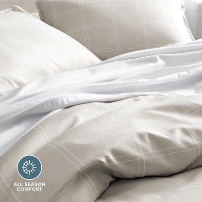 Bare Home Bedding Duvet Cover Extra Long Size - Premium 1800 Super Soft - Lightweight, Duvet Cover - Soft Textured Bedding (Twin/Twin XL, Modern Plaid - Stone/White) - color: 35 - Modern Plaid - Stone/White (No Comforter), size: Twin/Twin XL