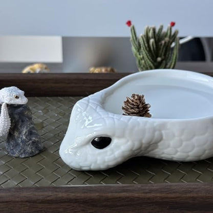 Reptile Water Dish - Snake Water Bowl, Gecko Food Cups, Crested Gecko Feeding Dish, Tortoise Food Bowl, Stable Resin Design for Small Reptiles, Perfect for Terrariums and Enclosures (White) - color: white