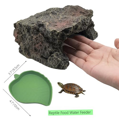 M2cbridge Aquarium Fish Hide Cave Reptile Hideout Cave Terrarium Amphibians Habitat Decor(Cave+ Water Dish) - style: Cave+ Water Dish