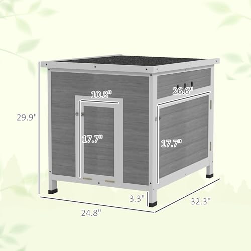 PawHut Duck Coop, Wooden Chicken House Rabbit Hutch with Openable Roof, Removable Floor, Double Doors, Ramp, Duck House for 2-4 Chickens, Geese, 25" x 32" x 30" - size: 24.8"L x 32.3"W x 29.9"H
