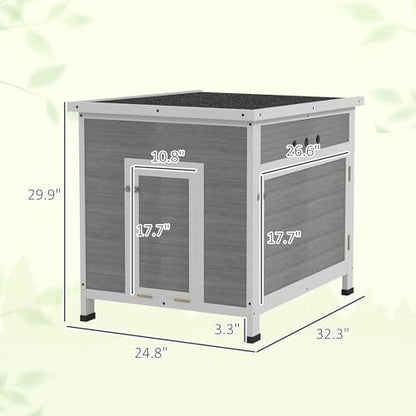 PawHut Duck Coop, Wooden Chicken House Rabbit Hutch with Openable Roof, Removable Floor, Double Doors, Ramp, Duck House for 2-4 Chickens, Geese, 25" x 32" x 30" - size: 24.8"L x 32.3"W x 29.9"H
