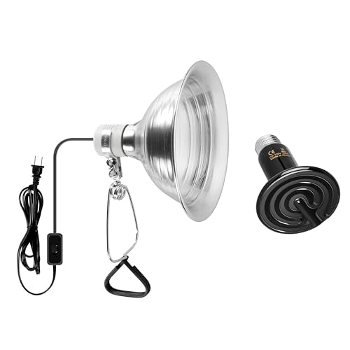 Simple Deluxe 150W Ceramic Reptile Heat Lamp Bulb & 150W Clamp Light with 8.5" Aluminum Reflector Combo for Amphibian Pets, Silver 2024 Version - size: 150W, style: Bulb+Clamp Light
