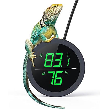 PAIZOO LED Digital Reptile Thermometer and Humidity Gauge Hygrometer for Snake Tank Accessories - USB Power - Black