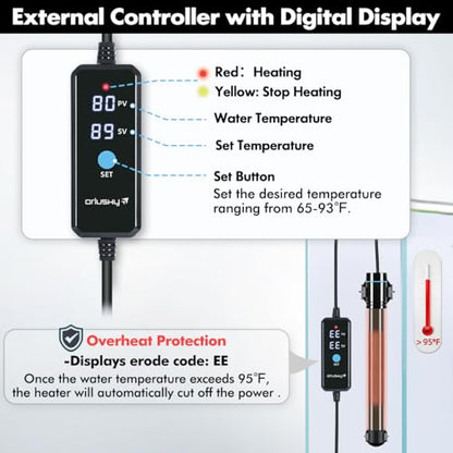 Orlushy Submersible Aquarium Heater, Fish Tank Heater with Free Thermometer for Freshwater and Saltwater Tank - size: R300