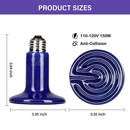 Simple Deluxe 150W 2-Pack Ceramic Heat Emitter Reptile Heat Bulb No Light, LCD Digital Aquarium Thermometer, for Reptile Amphibian, 2 Pack + Thermometer, Royal Blue - color: Royal Blue, size: 2 Pack + Thermometer