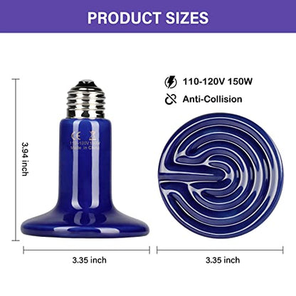 Simple Deluxe 150W 2-Pack Ceramic Heat Emitter Reptile Heat Bulb No Light, LCD Digital Aquarium Thermometer, for Reptile Amphibian, 2 Pack + Thermometer, Royal Blue - color: Royal Blue, size: 2 Pack + Thermometer