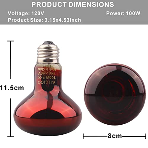 Aiicioo Reptile Red Night Light Bulb - 100W Reptile Heat Lamp Bulb Infrared Basking Spot Lamp for Bearded Dragon Lizard Turtle Hermit Crab Leopard Gecko Snake Chameleon Tank - color: ['Red'], size: ['100W']