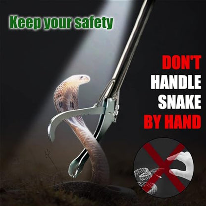 IC ICLOVER Snake Tongs, Upgrade 60 Inch Extra Long Snake Grabber, with Hands-Free Flashlight for Night Using, Heavy Duty Reptile Snake Catcher Wide Jaw Handling Tool with Lock, Non-Slip Grip Handle