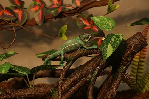 AQUA KT Reptile Climbing Branch Tree Trunk with Leaves for Lizard Bearded Dragon Snake Gecko Leopard Chameleon Frog Climbing Rainforest Terrarium Habitat Decoration