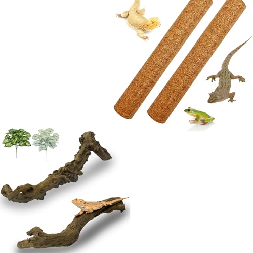 Reptile Climbing Branch with Cork Branch for Reptiles Climbing Branches 2 Pack Natural Tree Frog Cork Wood Stick Crested Geckos Habitat Decor
