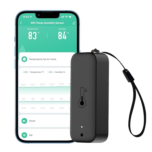 WiFi Thermometer Hygrometer: Smart Temperature Humidity Sensor with App Notification Alert, Data Storage Export, Calibrated Indoor Temperature Monitor, for Room Greenhouse Wine Cellar (1-Pack Black) - color: Black-1P