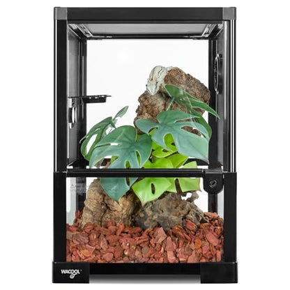WACOOL TERRA Vertical Habitat Tank 10 Gallon for Tree Dwelling Reptiles and Amphibians, 360°Full Vision Glass Reptile Terrarium 12" x 12" x 18" with Double Side Mesh Panels