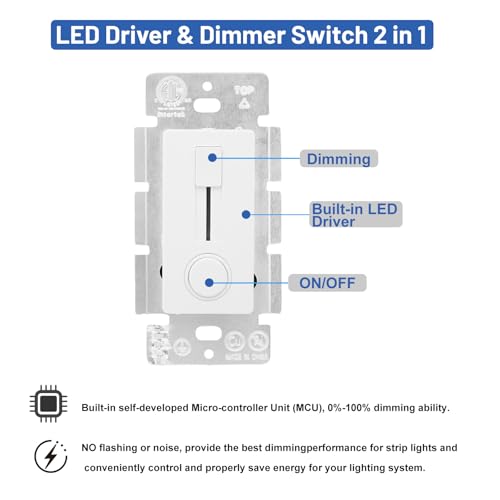 Dimmer Switch and LED Driver Single Integrated Unit, 120V AC to 24V DC, 60Watt Wall Dimmer, Driver and dimmer Switch 2 in 1, for Most Single Color 24V LED Strip Light, 1 Pack - style: DC 24V 60W