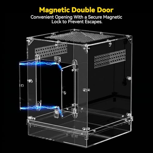 CADUKE 12"x12"x16" Reptile Terrarium, 10 Gallon Reptile Tank, Reptile Enclosure with Double Door, Water Area, Acrylic Reptile Enclosure Terrarium for Crested Gecko, Leopard Gecko, Spider, Snake