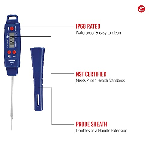 Escali DHP4 Easy Read Waterproof Digital Meat Thermometer with Backlit Display, Ultra Fast 4-Second Readings, Extra-Long Stainless Steel Probe, IPX7 Waterproof, NSF Certified (Rectangle Display)