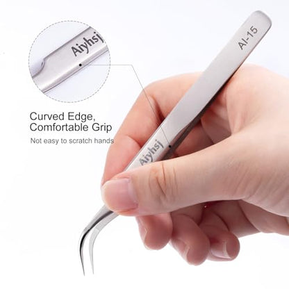 Precision Tweezer, Upgraded Professional Fine Tip curved, High-end Stainless Steel Tweezers for Craft, Electronics, Soldering, Eyelash Extensions, Laboratory Work, Jewelry-Making - style: Fine Tip Curved (4.72in)