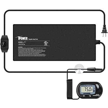 iPower 8 by 18-Inch Reptile Heat Mat with Temperature Adjustable Controller Knob, LCD Digital Aquarium Thermometer, Under Tank Warmer Terrarium Heat Pad for Reptiles and Amphibians - size: 8 X 18 Inch, style: Pad with Adjust Knob+ Thermometer