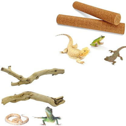Reptile Climbing Branch with Cork Branch for Reptiles Climbing Branches 2 Pack Natural Tree Frog Cork Wood Stick Crested Geckos Habitat Decor