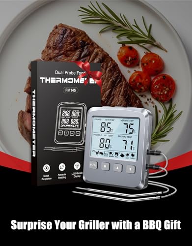 Dual Probe Meat Thermometer Digital for Cooking, Grilling & Smoking with Large LCD Backlight & Alarm, Kitchen Food Grill Thermometer, Smoker Accessories for BBQ Oven Oil Fry, Gifts for Men Dad