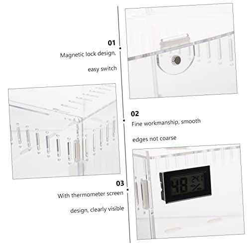 Transparent Acrylic Reptile Breeding Box with Ventilation System for Snakes Tarantulas and Reptiles Habitat with Temperature Humidity Gauge