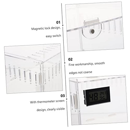 Transparent Acrylic Reptile Breeding Box with Ventilation System for Snakes Tarantulas and Reptiles Habitat with Temperature Humidity Gauge