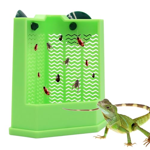 Chameleon Feeder with Suction Cups, Green Bearded Dragon Food Bowl, Wall Mount Insect Feeding Box for Reptile, Corner Hunting Bowl for Frogs Geckos, Tank Accessories (Green)