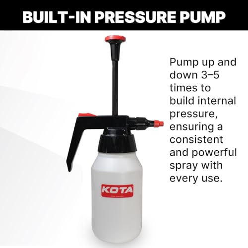 KOTA 1 L Adjustable Hand Pump Pressure Sprayer, Heavy-Duty Multipurpose Bottle for Automotive Solvents, Surface Prep & Car Detailing, Chemical-Resistant PE Construction, Adjustable Spray Pattern 6990 - style: Hand Pump