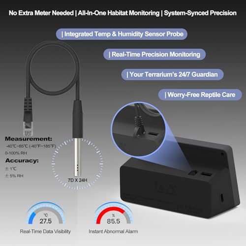 J&A Automatic Reptile Fogger Humidifier Temp Humidity Controller Terrarium | New-Gen Reptile Mister with Programmable Timer & Thermo-Hygrometer for Lizard, Snake, Jumping Spider Tanks, Grey & Black