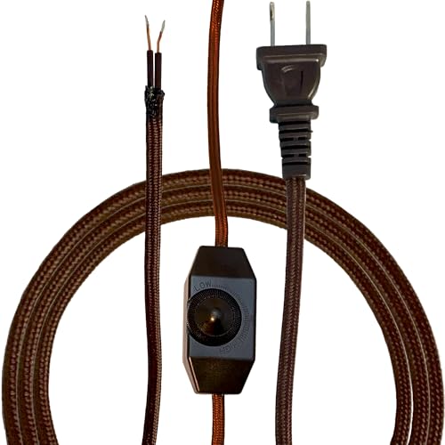 Royal Designs, Inc. Lamp Cord Molded Plug with Dimmer Switch, Stripped Ends Ready for Wiring, 8 ft long, Brown, SPT-1 UL Listed (CO-5001D-SL-8-1) - color: Brown