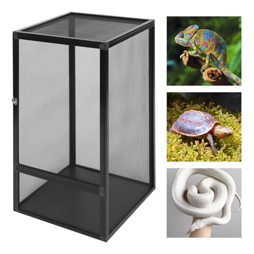 Reptile Terrarium Enclosure, 17.7x17.7x31.5 inch Micro Habitat Net Cage, Aluminum Alloy Mesh Box for Lizards Snakes Insects, Removable Top, Easy Carry